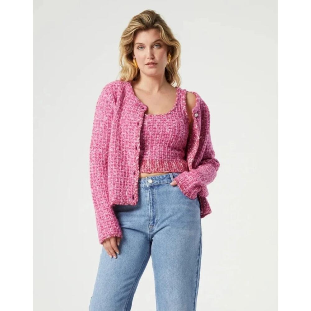 Fabienne Chapot Josh Tweed Cardigan in‎ Pink Candy Size XS